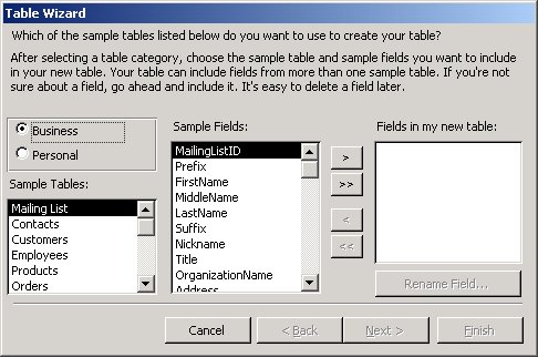 Create Table by using wizard